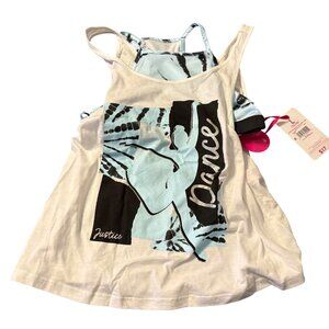 Justice Girls Dance Tank Top With Built-In Sports Bra Girls L White/Blue NWT